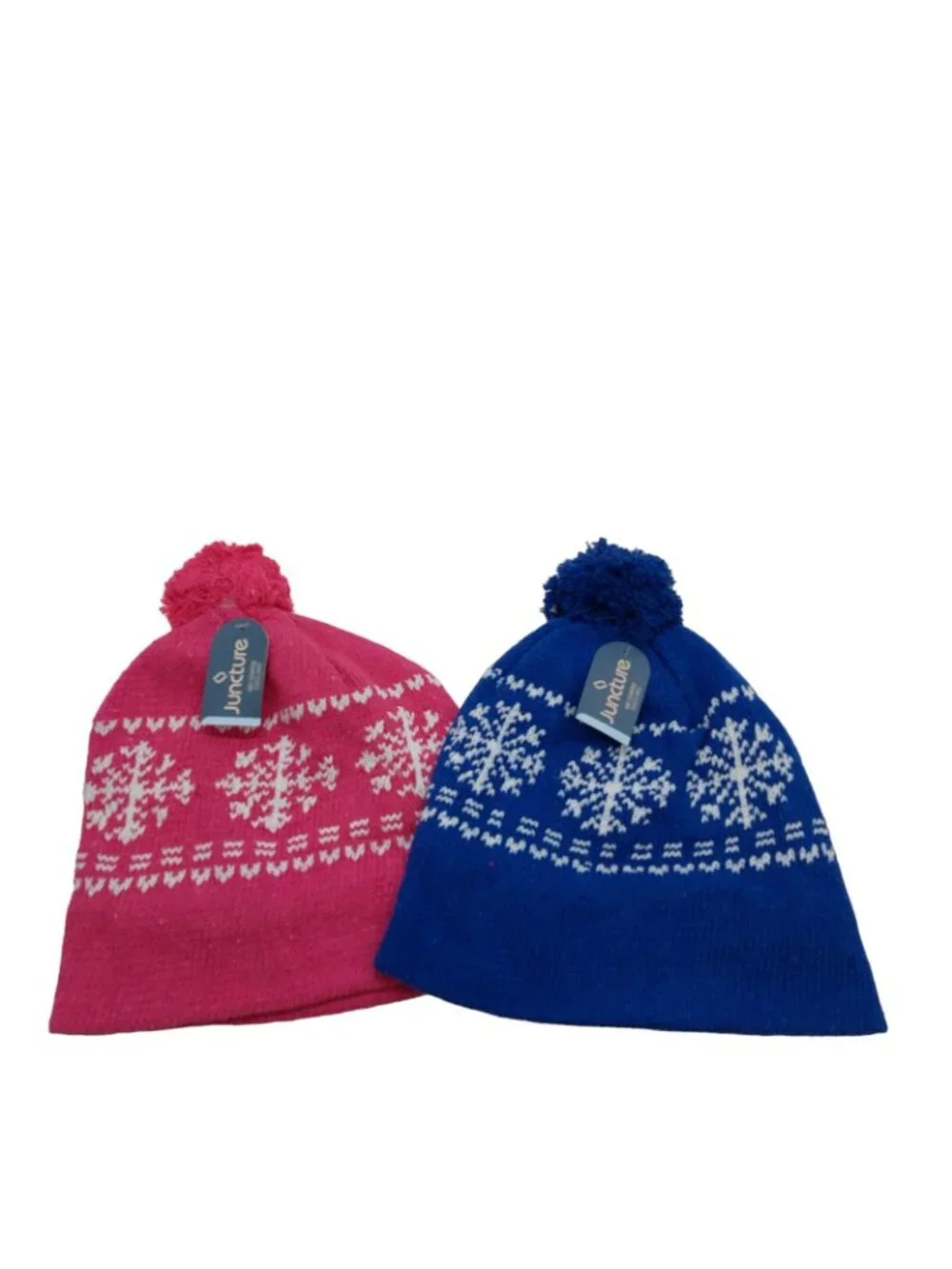 Juncture Fleece Lined Hat Pom Beanie Knit Ski Hat Pink & Blue Set of 2 small